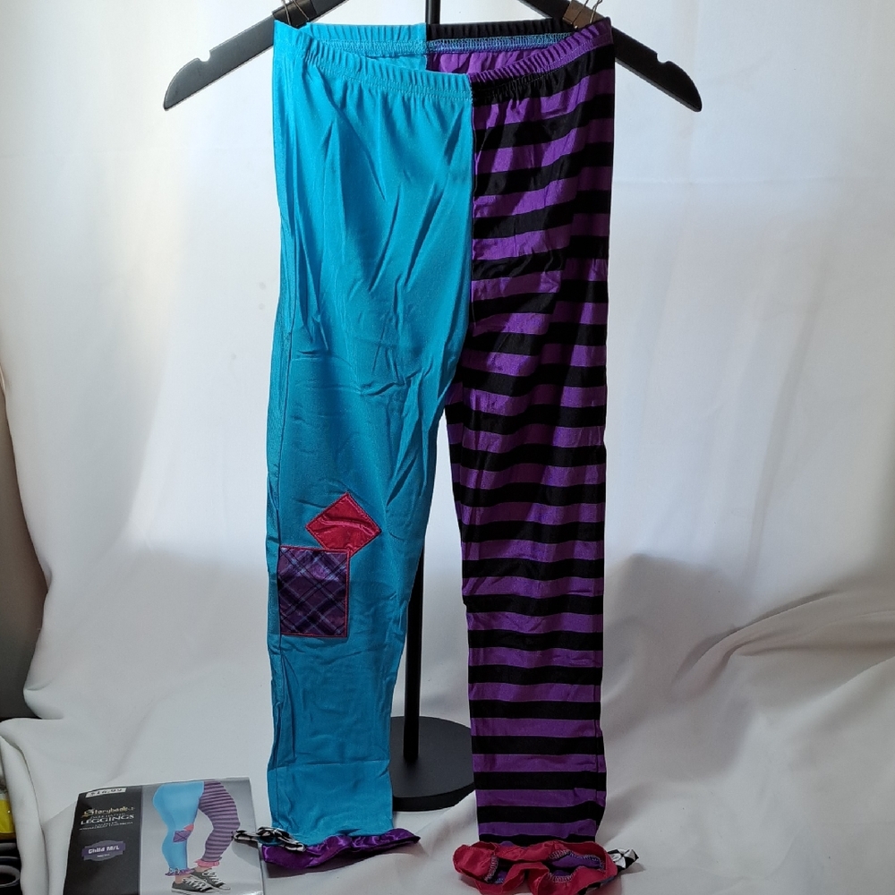 Vibrant Blue and Purple Striped Kids Leggings